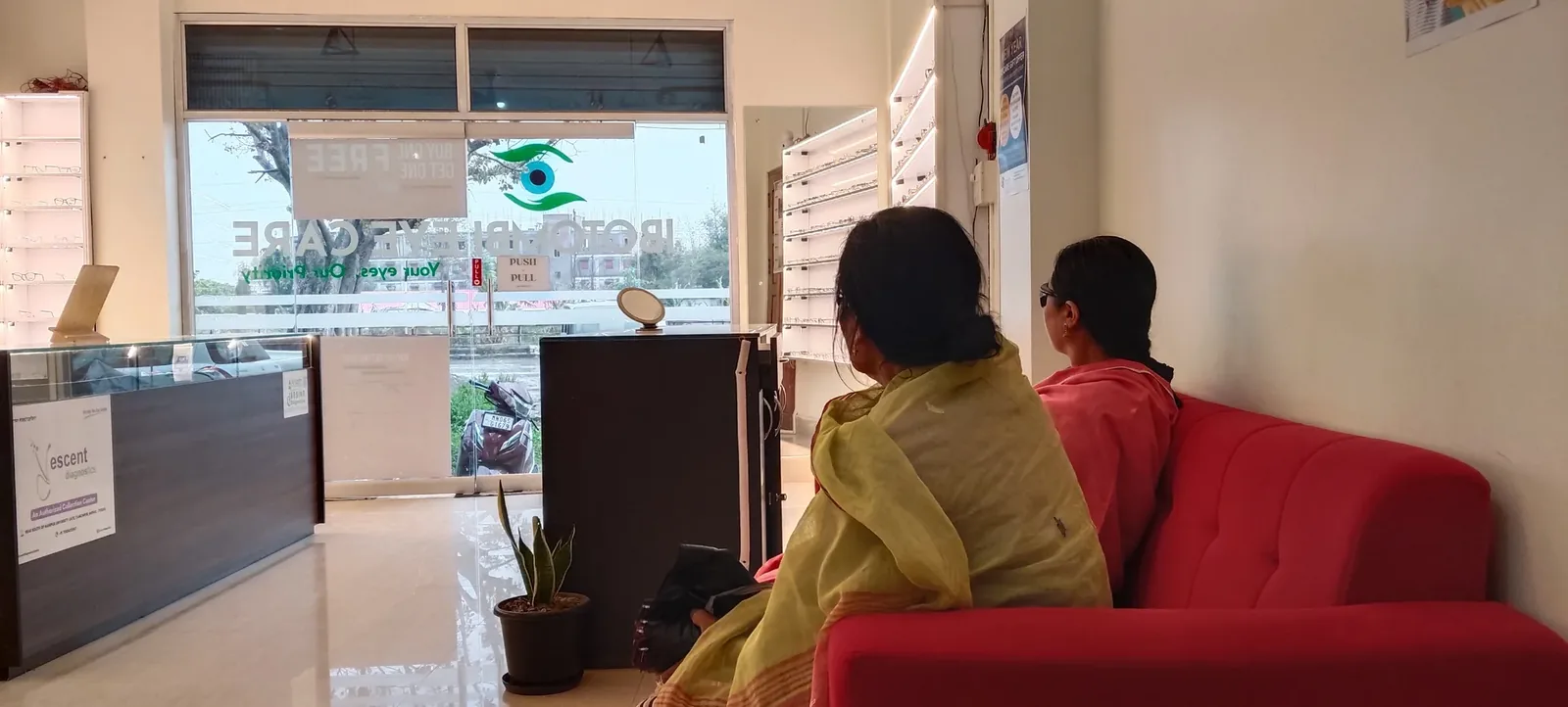 Patients waiting comfortably in the reception area at Ibotombi Eye Care